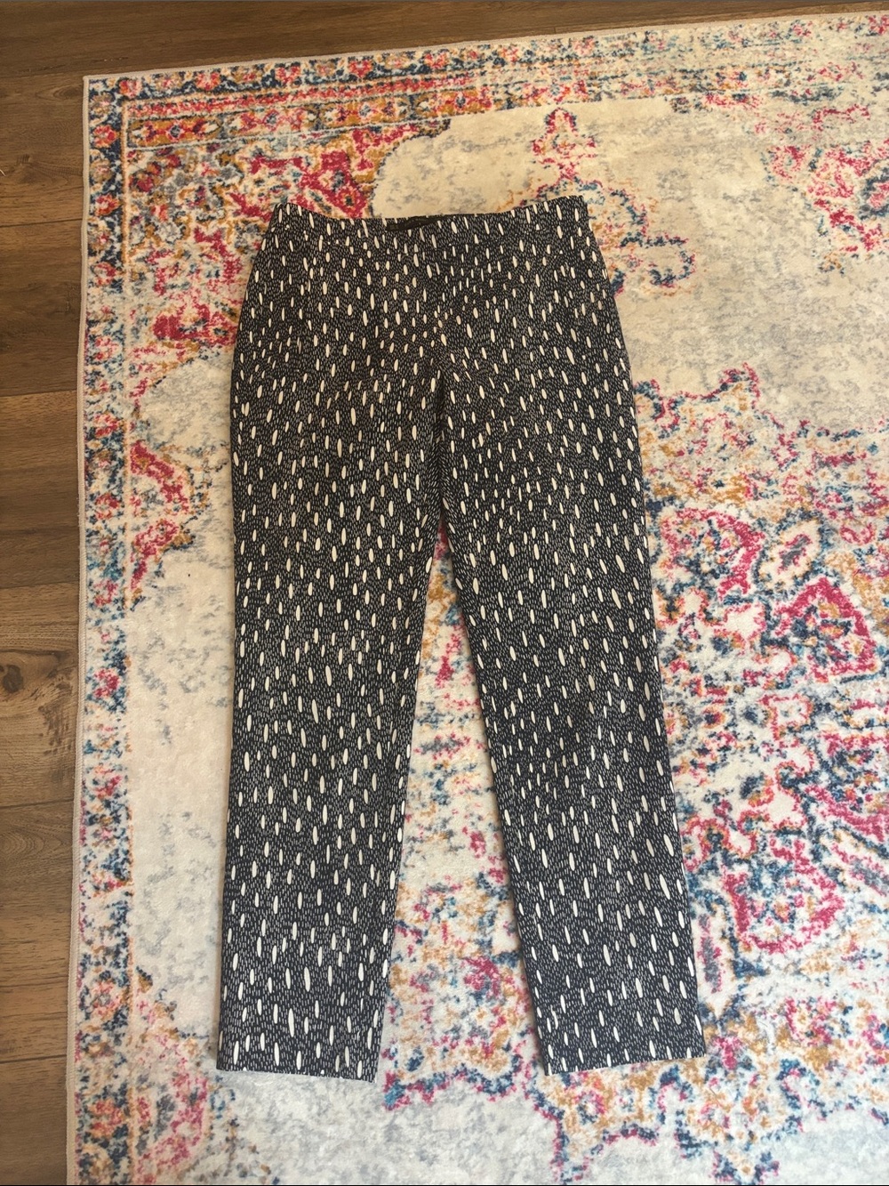 Zara Black and White Textured Pattern Slim Pants with side zip